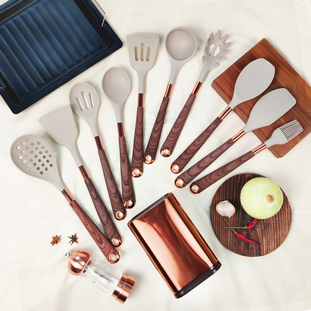  Juego de utensilios de cocina de silicona y soporte: juego de  utensilios de cocina, esenciales de cocina para el nuevo hogar y el primer  apartamento, juego de espátulas de silicona, cucharas