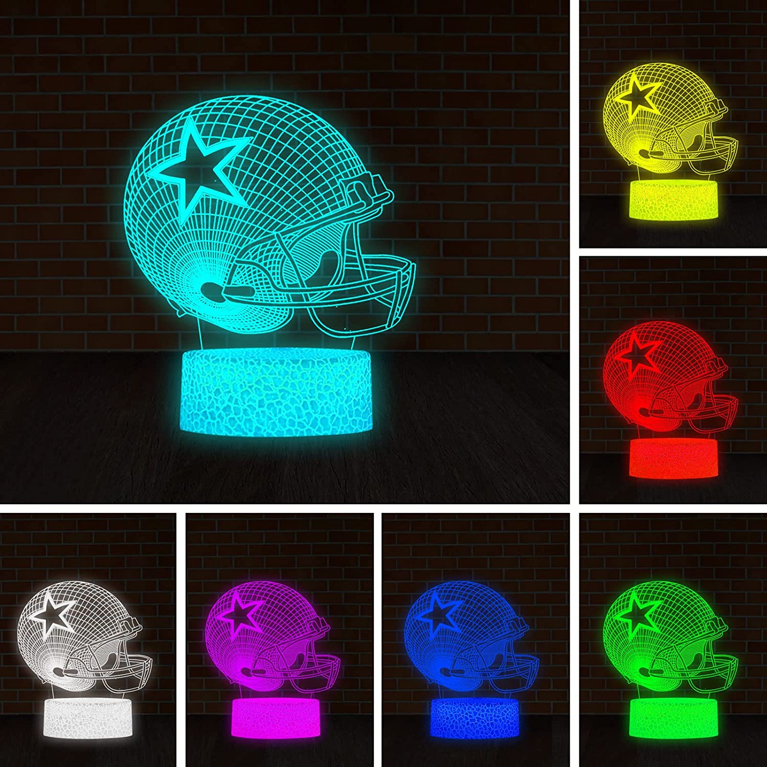 1pc Creative 3d Football Helmet Acrylic Night Light Optical