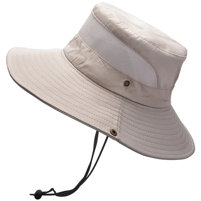 Men Sun Hat Bush Bucket Fishing Hiking Cap Wide Brim Boonie Summer Protect Hats Beige