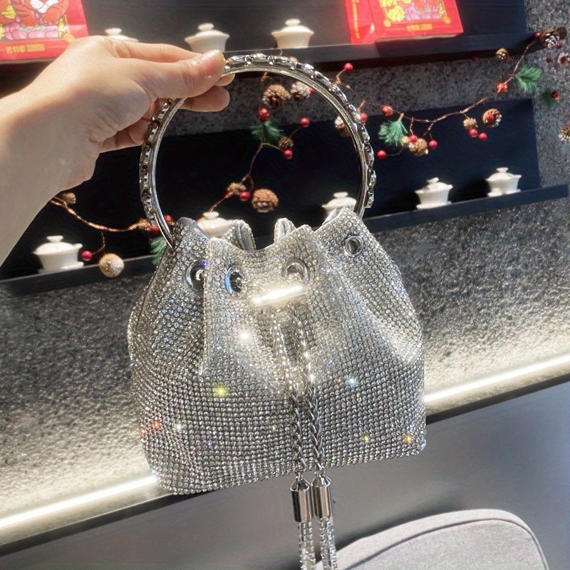 Evening bag Handle Rhinestones silver Crystal Bling Top Handle Bags for  Women Purses and Handbags Luxury Designer Women's bag