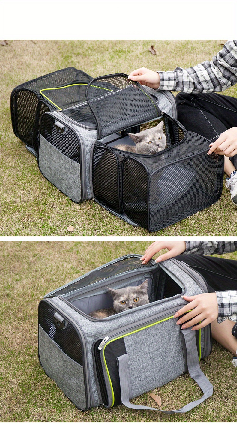 1pc double expansion pet bag gray pet carrying bag large capacity foldable cat bag pet supplies details 0
