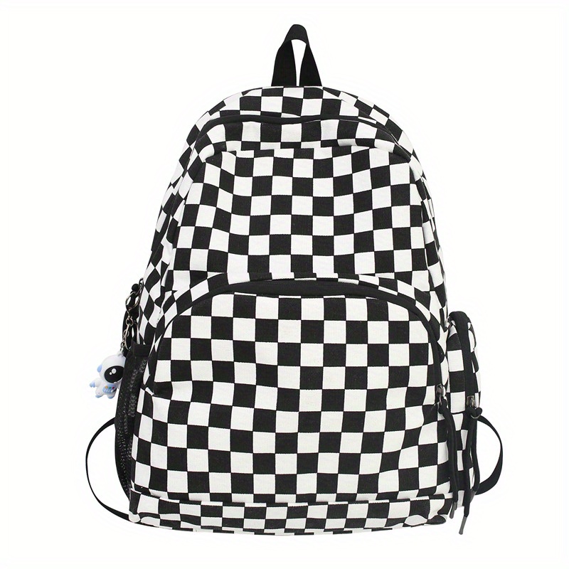 Checkered Student Backpack Preppy Style Bookbag Casual Travel Schoolbag