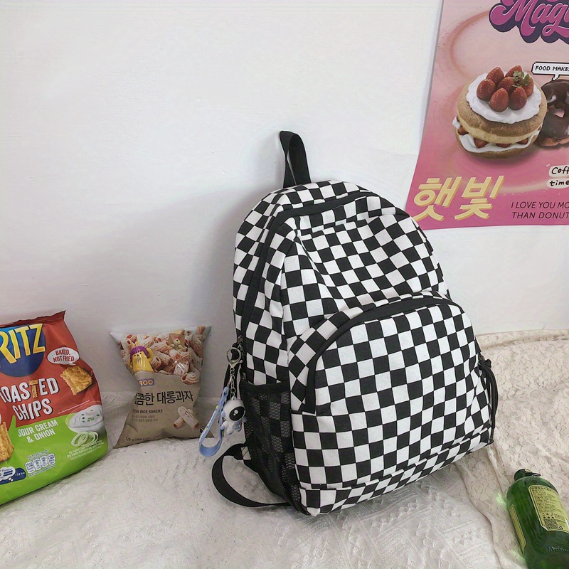 Checkered Backpack Bag Cream Checkered