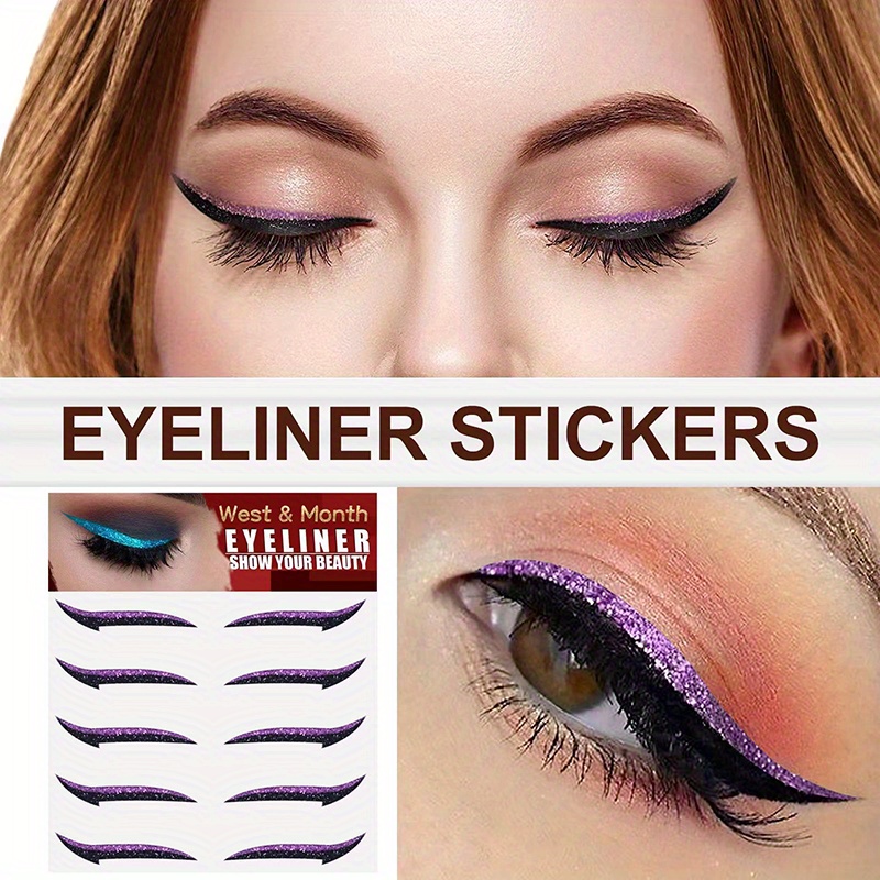 24 Pairs Reusable Eyeliner and Eyelash Stickers, Glitter Eyeliner Stickers  Double Eyelid Tape Self-Adhesive Eye Line Strip Instant Eye Makeup Tool