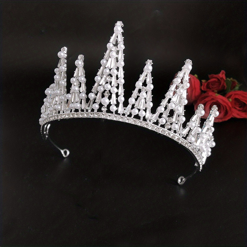 Baroque Faux Pearl Crown Birthday Crystal Crown Performance Jewelry ...