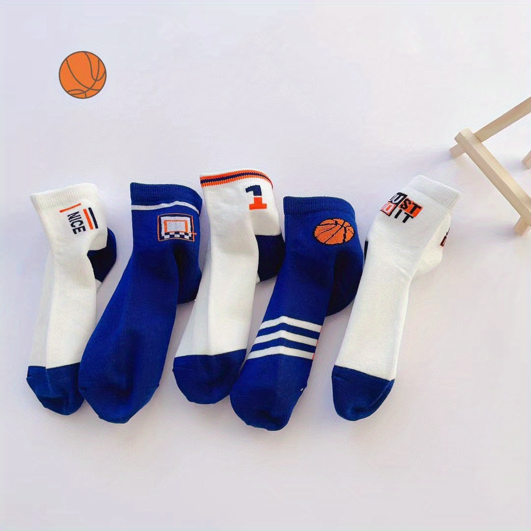 Temu Boys' Casual Trendy Basketball Print Crew Socks