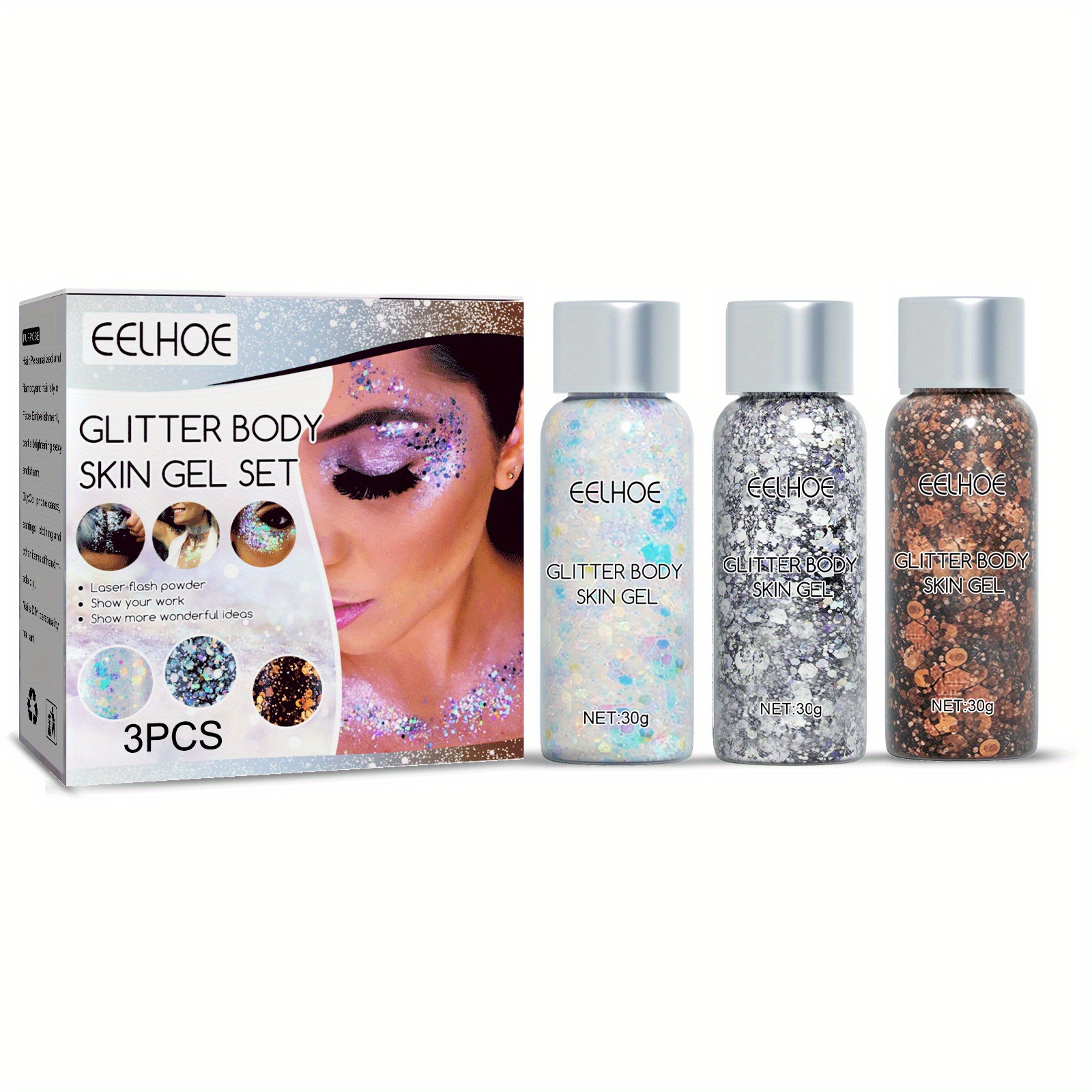 iMethod Purpurina corporal – 6 frascos holográficos cosméticos para la  cara, para festivales y Halloween, maquillaje alienígena