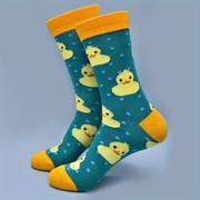 1pair mens novelty funny duck print socks cartoon breathable comfortable crew socks details 0