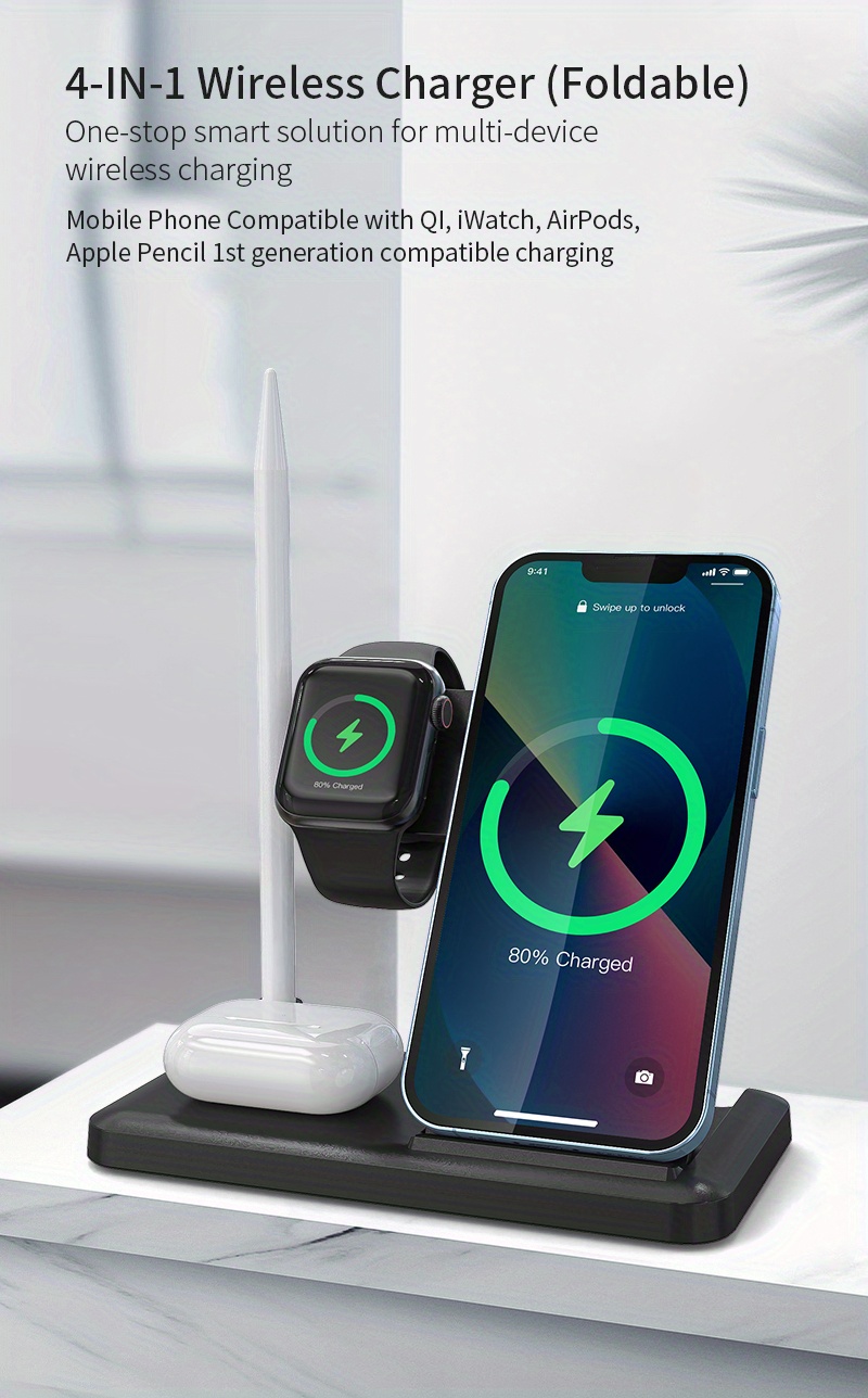 4in1 Wireless Charger Foldable Smart 4 Chip Mobile Phone Stand