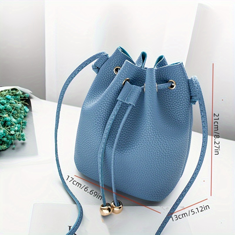 Litchi Pattern Mini Shoulder Bag With Chain Strap And Drawstring