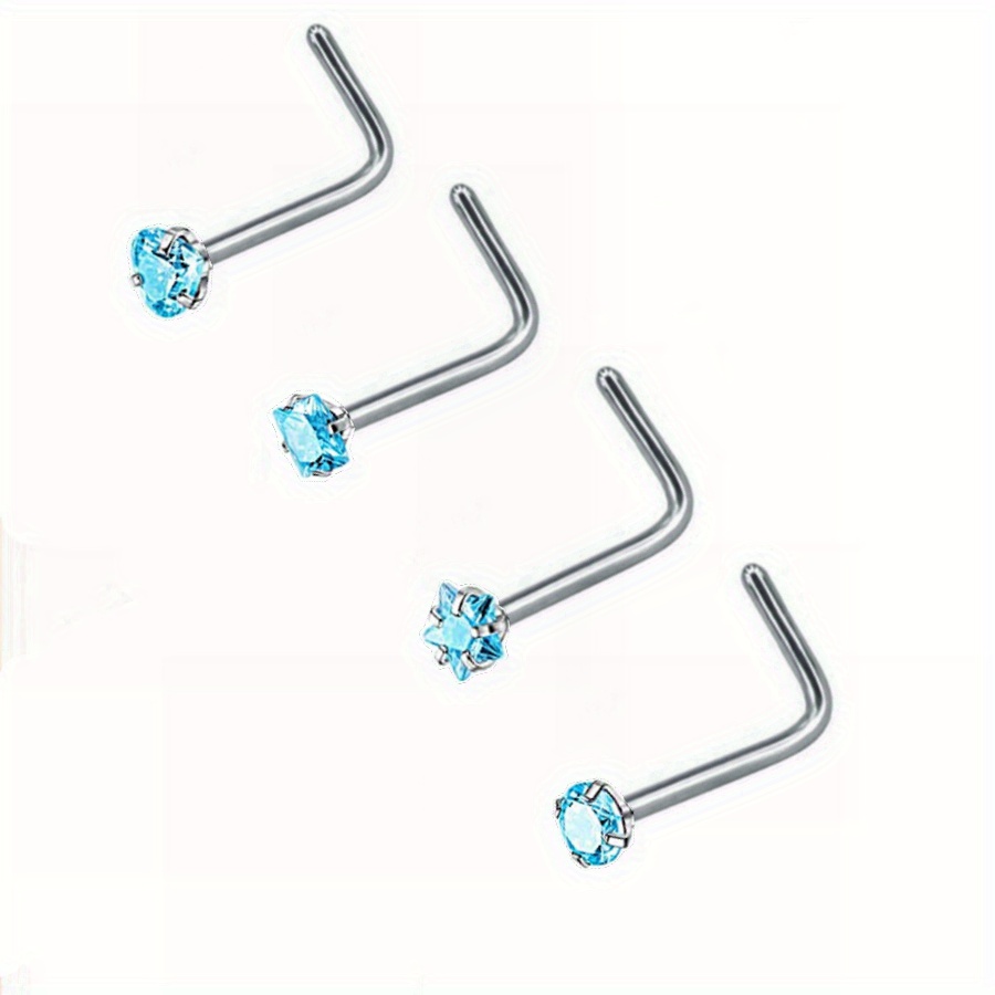 4 Pcs L Shape Nose Ring Set with Zircon