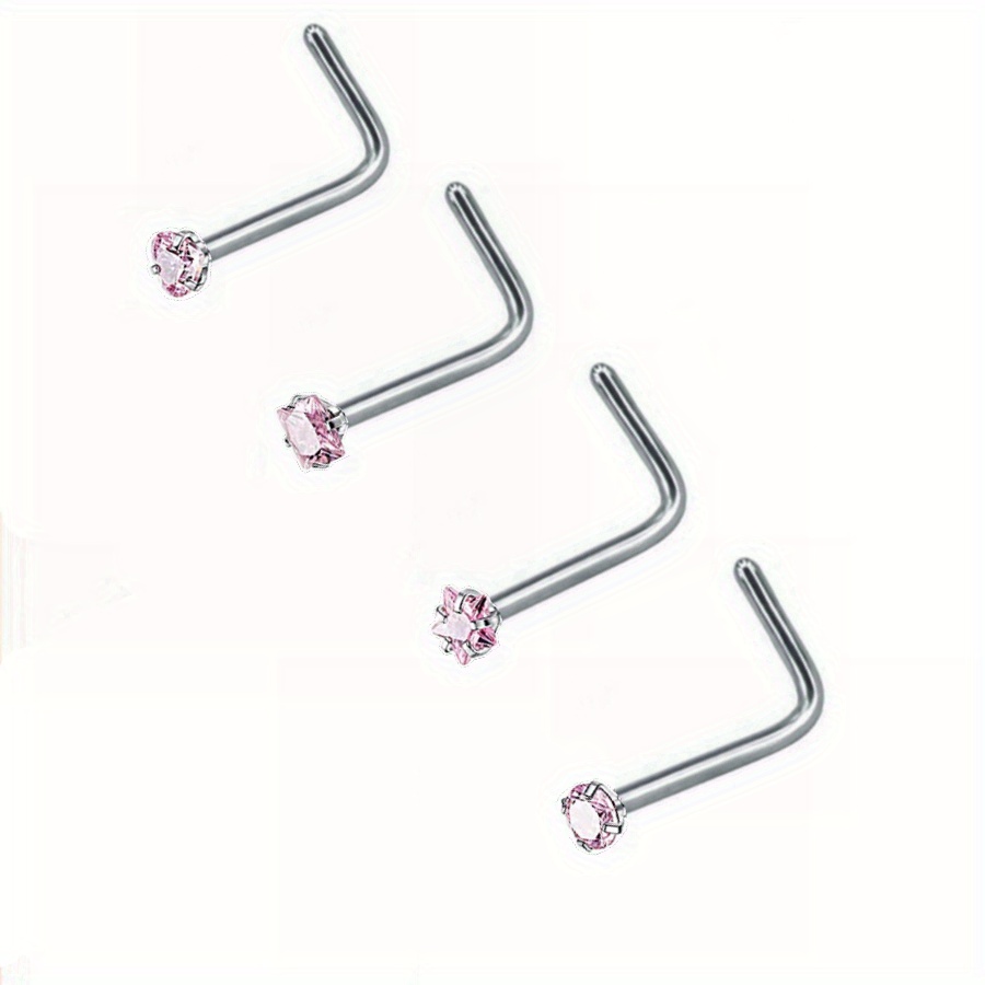 4 Pcs L Shape Nose Ring Set with Zircon