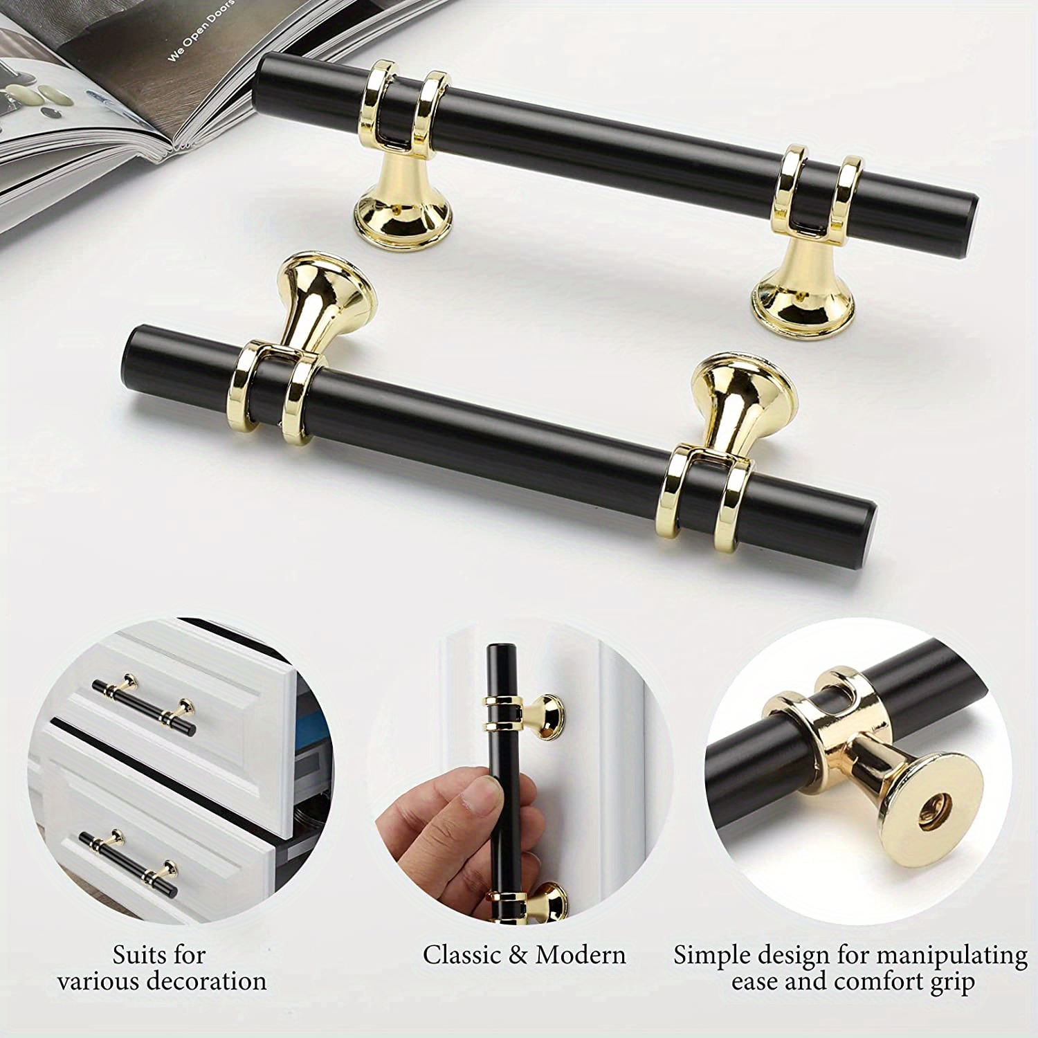 Upgrade Kitchen Cabinets Stylish Black Gold Cabinet Handles - Temu Canada