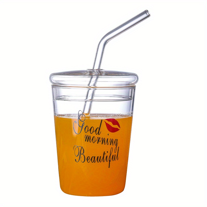 Glass Water Cup Strawberry Clear Tumbler With Lid And Straw - Temu