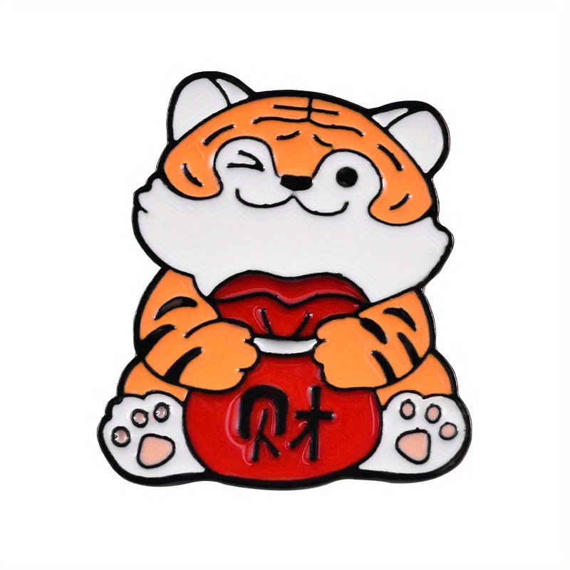 Chinese Style Tiger Brooch Pin Big Orange Cat Brooch Tiger Pattern Badge