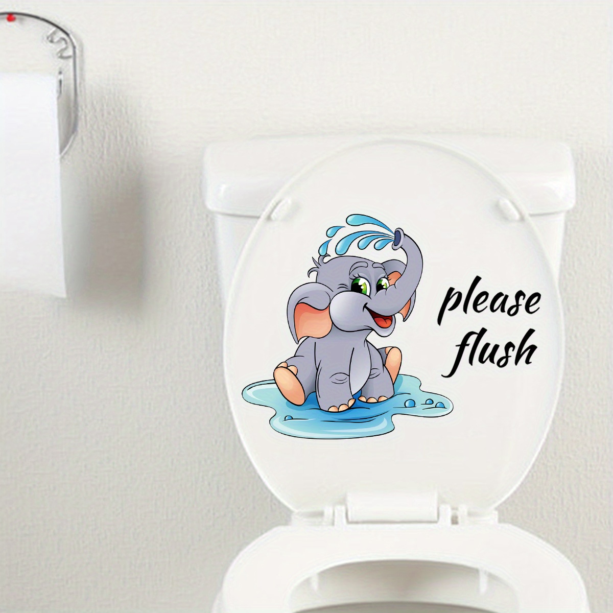 Cute Cartoon Elephant Toilet Lid Sticker Remind Family Flush - Temu New ...