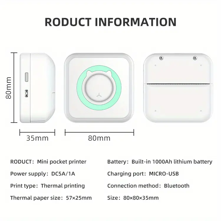 pocket label thermal printer portable mini wirelessly bt connect 200dpi photo 57 mm memo list printing wireless printer clearly details 10