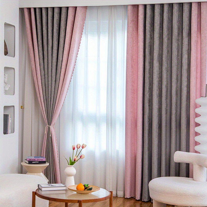 1pc Elegant Pink And Gray Grommet Curtain For Bedroom, Office, Kitchen, Living Room, And Study - Decor
