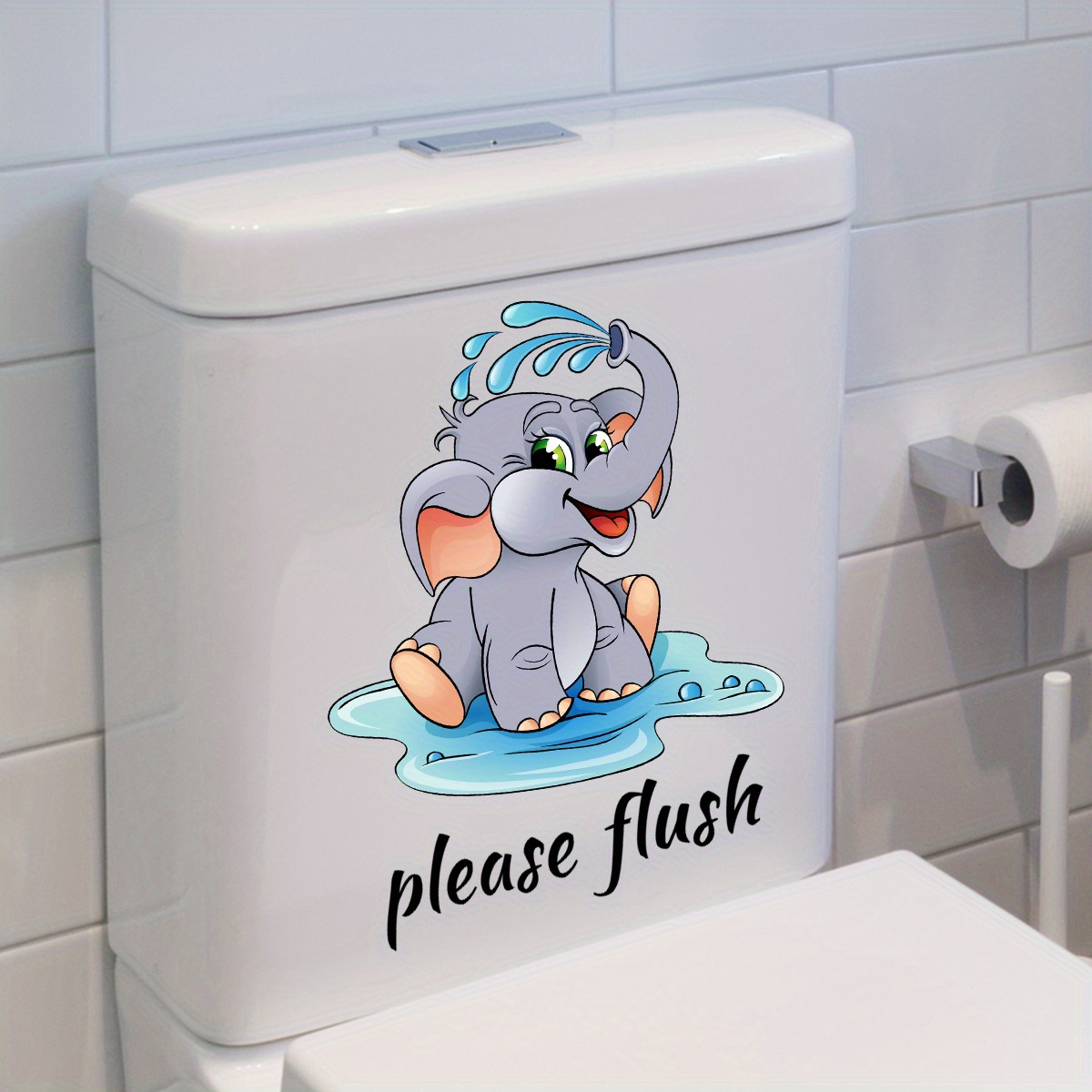 Cute Cartoon Elephant Toilet Lid Sticker Remind Family Flush - Temu New ...