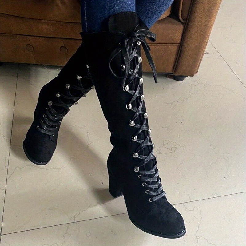 Elegant Women Shoes Shoes Women's Ankle Boots With Front Lace-up And Chunky Heel, Women Shoes