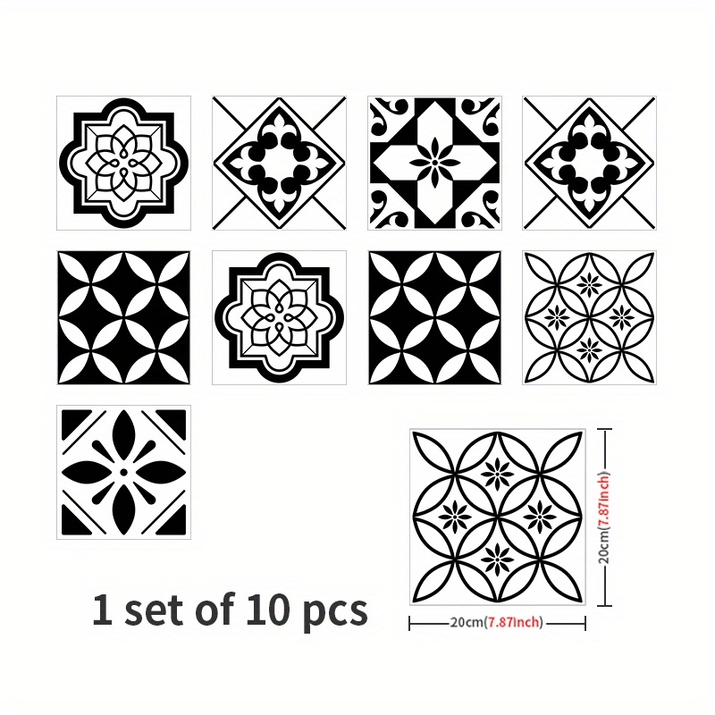 10pcs Tile Sticker, Boho Bathroom Tile Wall Sticker Bedroom Decor Room Decor Self-adhesive Waterproof Scratch-proof Wall Sticker Wall Decal