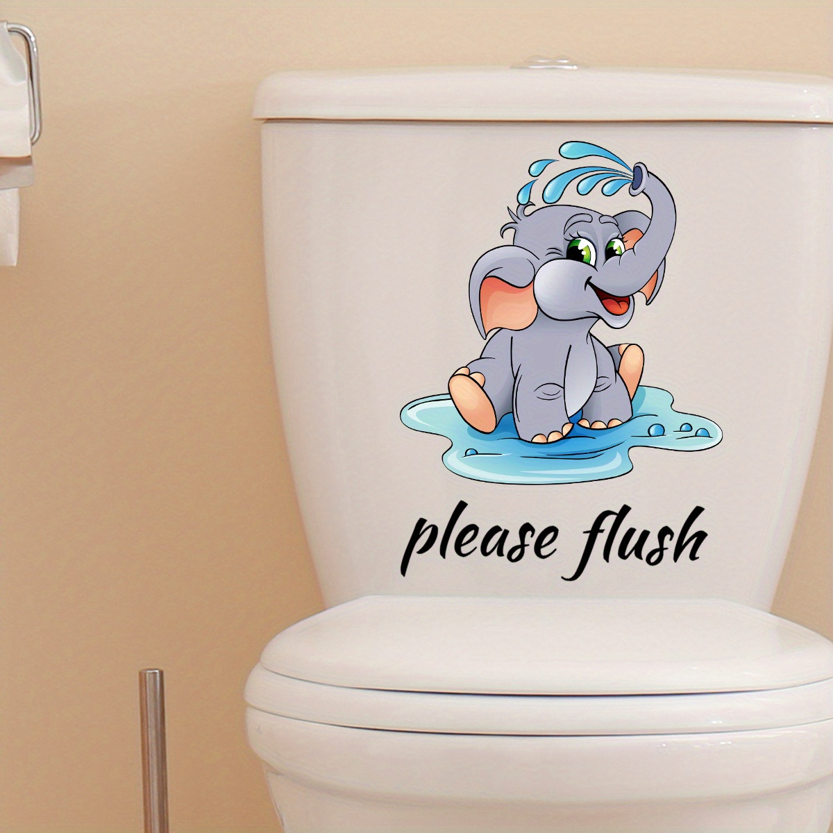 Cute Cartoon Elephant Toilet Lid Sticker Remind Family Flush - Temu New ...