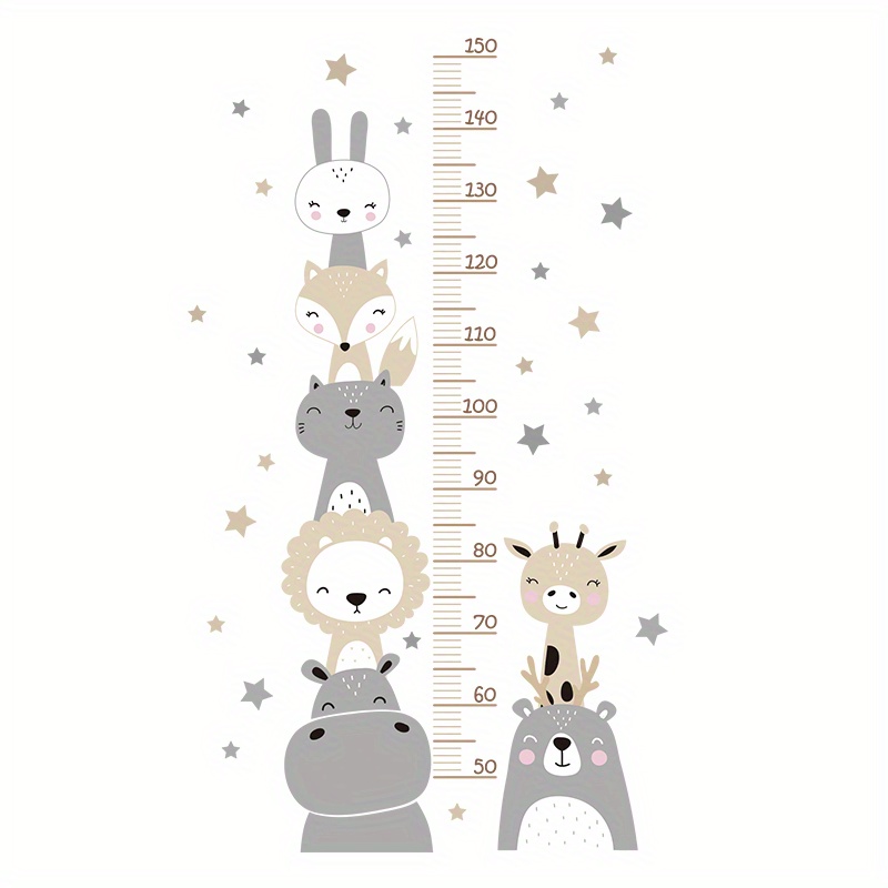 Image of 1pc Boho Smile Animals Bear Height Measurement Ruler Wall Stickers For Kids Room Baby Nursery Wall Decals