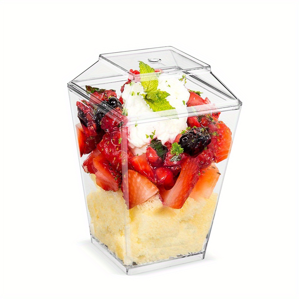 Stock Your Home 50 Pack 5 oz Elegant Mini Clear Plastic Dessert Cups with  Lids and Spoons Square Par…See more Stock Your Home 50 Pack 5 oz Elegant