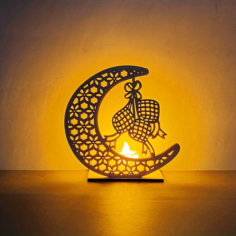 Capoda Eid Crafts Night Light Ramadan Mubarak Table Decor Light 3D Wooden  Star Moon Shape LED Light Decor, Mosque Lamp Eid Ornament Gift for Muslim