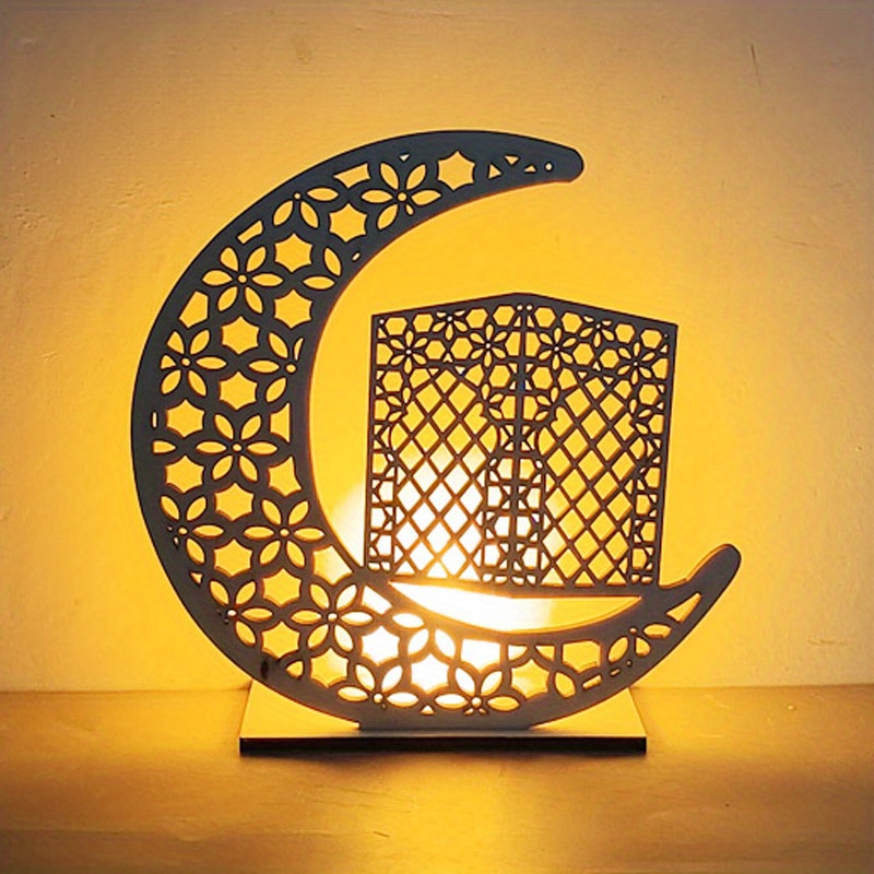 1pc Wooden Led Moon Light Ramadan Wood Crafts Warm White - Temu Canada