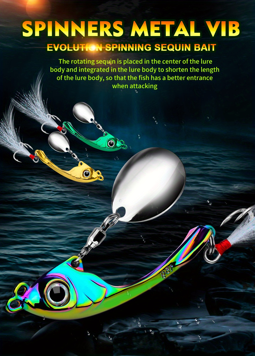 1pc Fishing Lure Vortex Spinning Rotating Sequins 7g 10g 14g