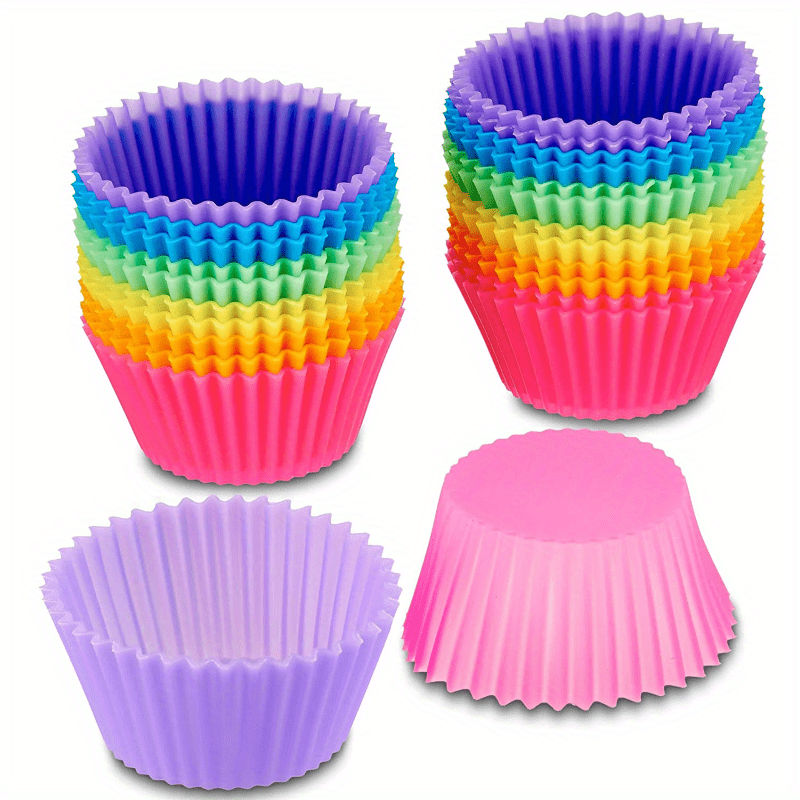 TEMU 24 Stück Wiederverwendbare Silikon-Backformen, Muffin-Formen, Muffin-Formen, Verschiedene Farben