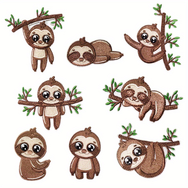 Image of Set Of 8 Sloth-themed Iron-on Patches, Suitable For Sewing And Embroidery, Perfect For Craft Projects To Clothing, Jackets, Jeans, Dresses, Backpacks, Hats, And As Gifts
