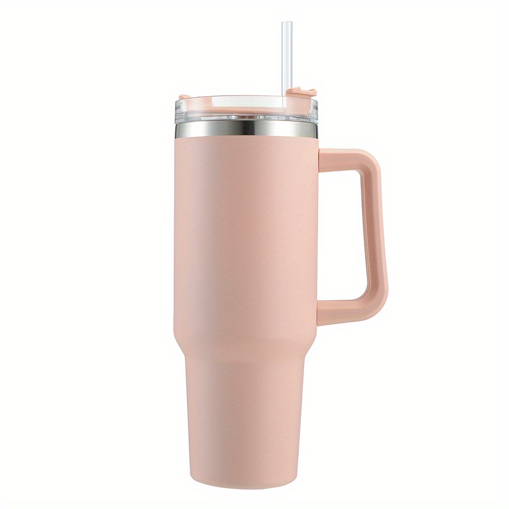 Straw Tumbler, Reusable Vacuum Tumbler With Straw, Insulated Double Wall  Stainless Steel Cup Handle And Vacuum Flask, Car Handy Cup, Drinkware - Temu