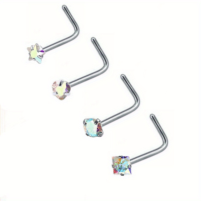 4 Pcs L Shape Nose Ring Set with Zircon