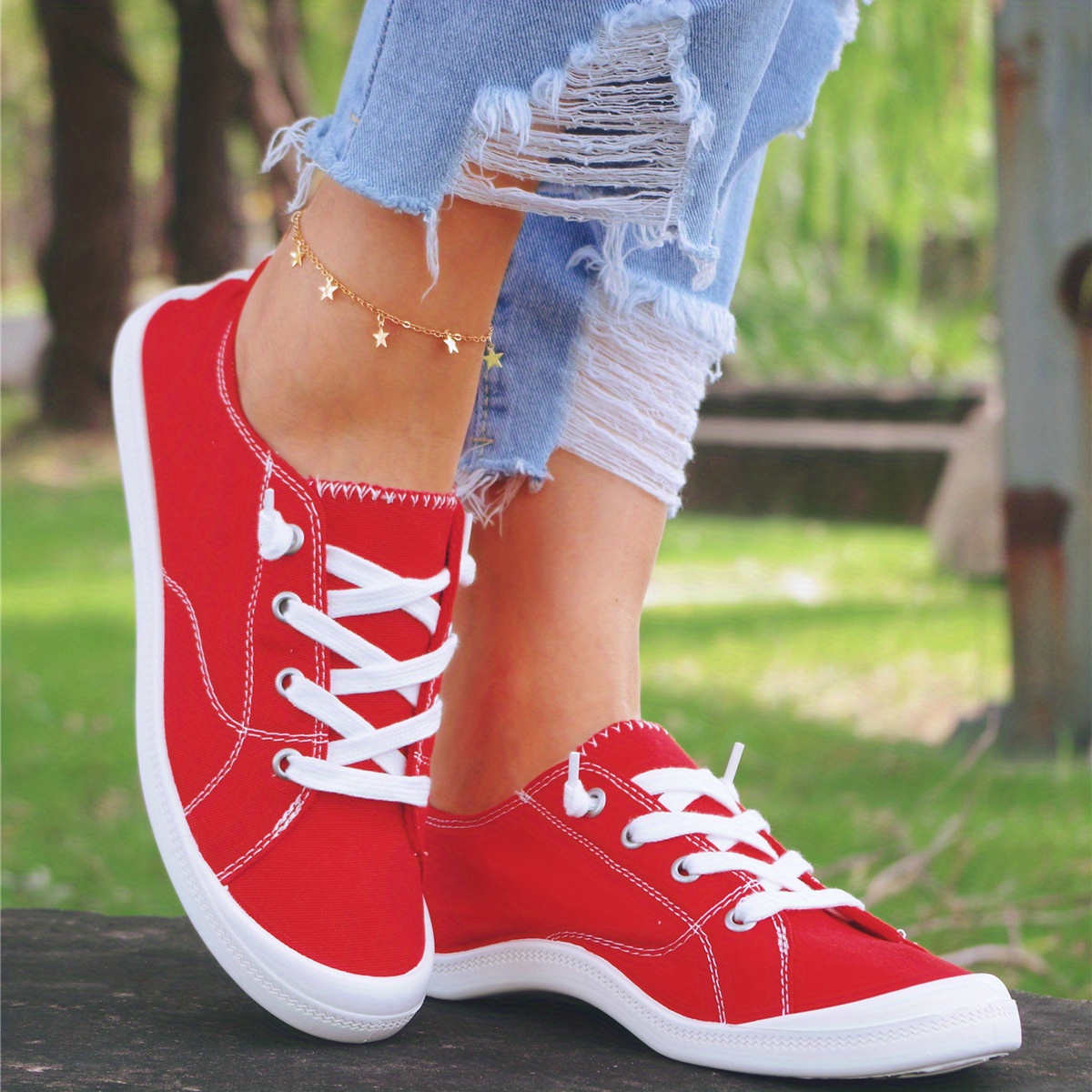 Women's Rend Canvas Shoes, Comfortable Lace Up Skate Shoes, Low