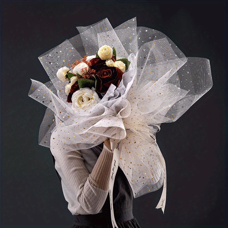 Dispositivo Gold Star Moon Mesh Korean Flower Bouquet Wrap Packaging Wrapping  Paper Supplies, Black