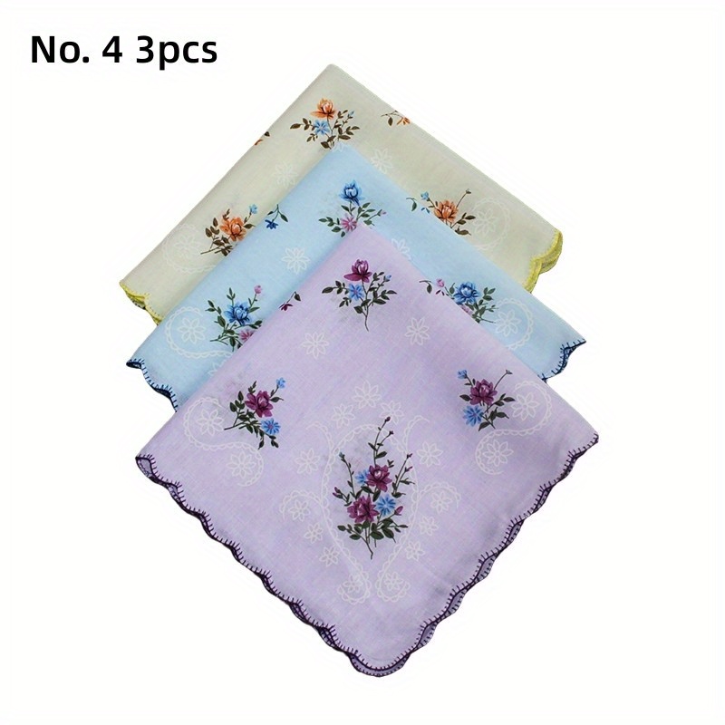 Crescent Edge Square Scarf Flower Print Lightweight Handkerchief