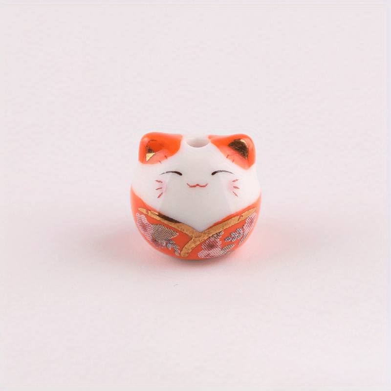 Cute Lucky Cat Ceramic Beads Diy Bracelet Necklace Jewelry - Temu