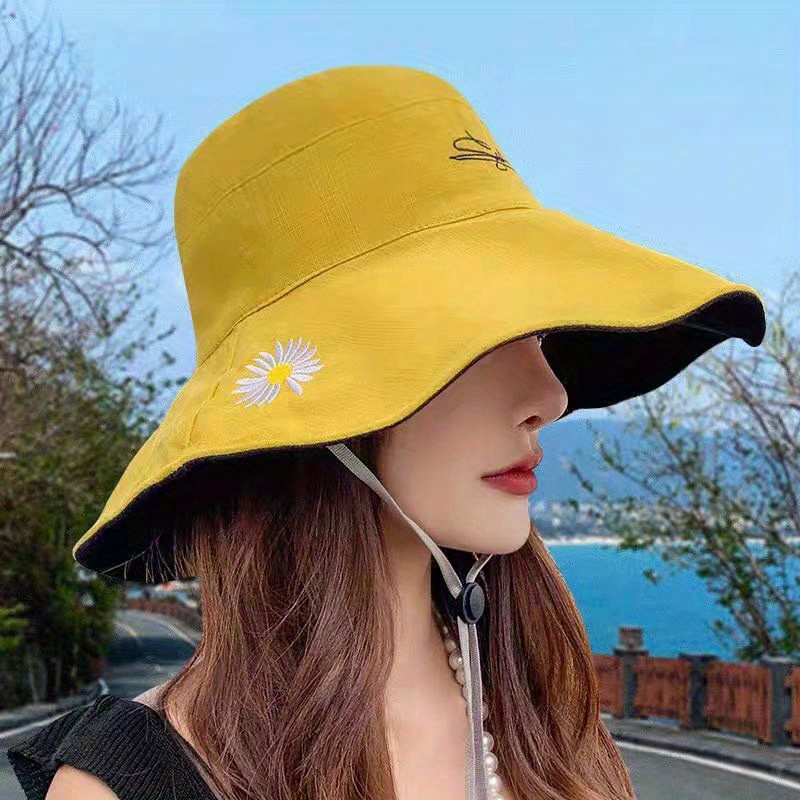 Daisy Embroidery Sun Hat Floppy Wide Brim Ruffles Uv Temu Australia