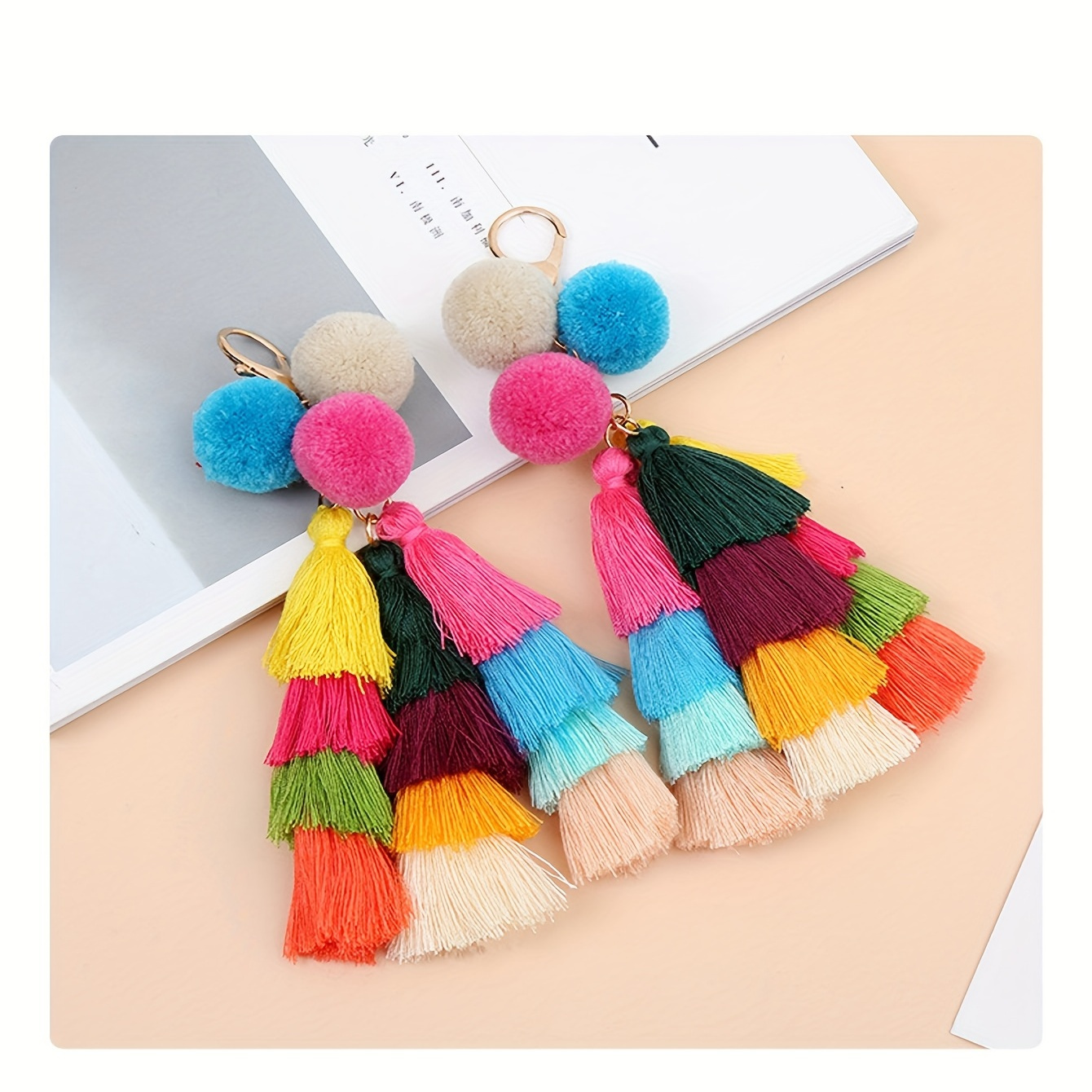 

Handmade Woven Rainbow Tassel Macrame Keychain Pendant Fashion Vintage Car Keyring Ornament Bag Purse Charm Accessories (random Color)