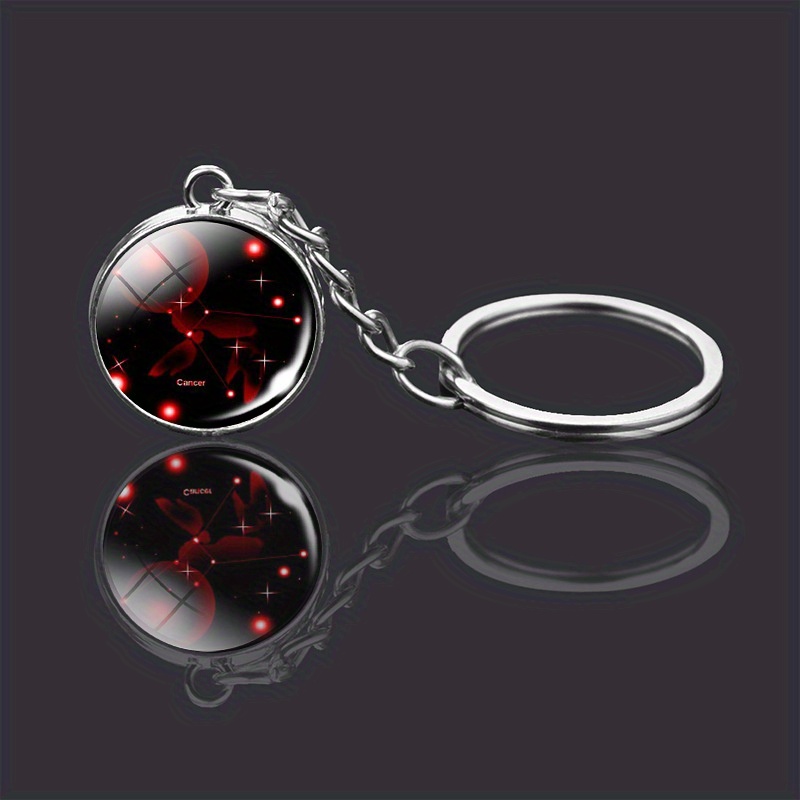 1pc 12 Constellations Double Side Glass Ball Key Ring Glow At Night
