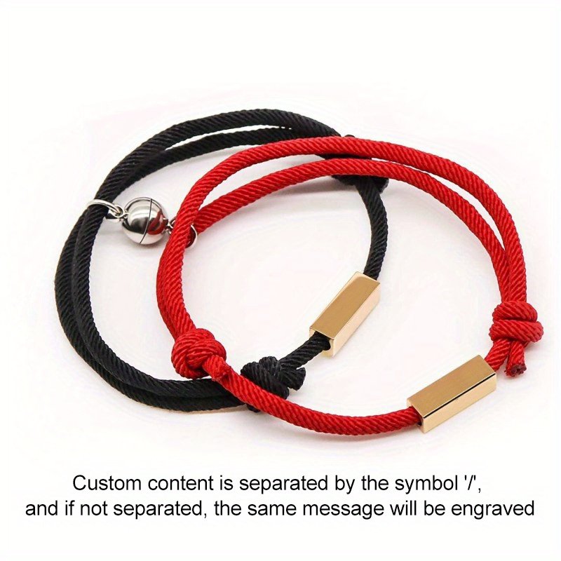 2pcs/set Custom Carving Name Bracelet Magnet Heart Pendant