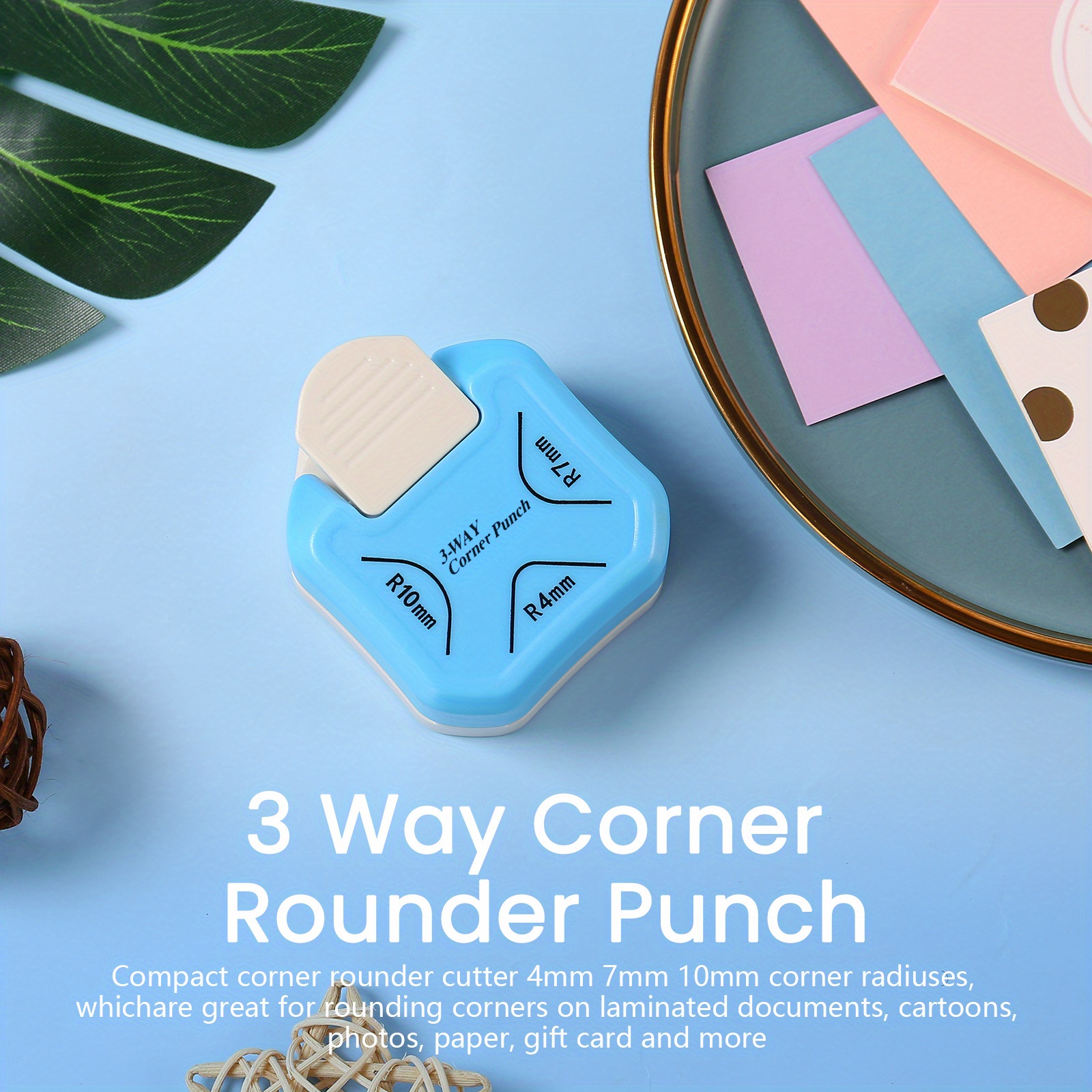 3 in 1 Corner Rounder Punch, 4mm 7mm 10mm 3 Way Corner Cutter for Paper Craft, Laminate, DIY Projects, Photo Cutter, Card Making and Scrapbooking