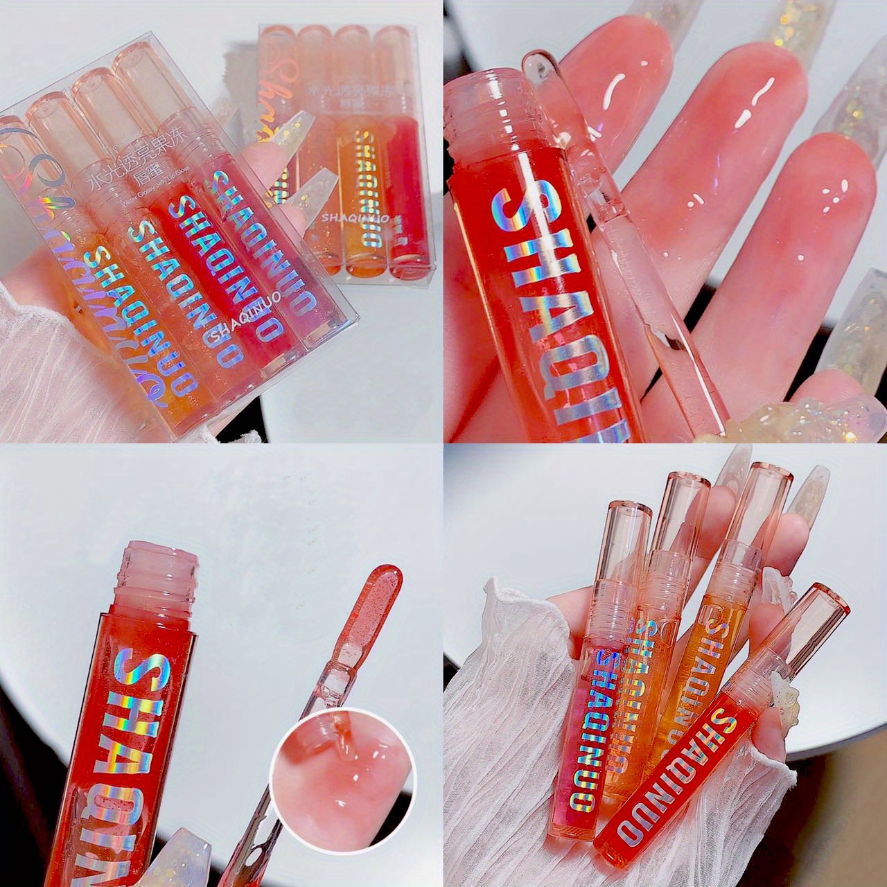 4pcs Lip Gloss Gift Box Set Glazed Lip Lip Care Oil Transparent ...