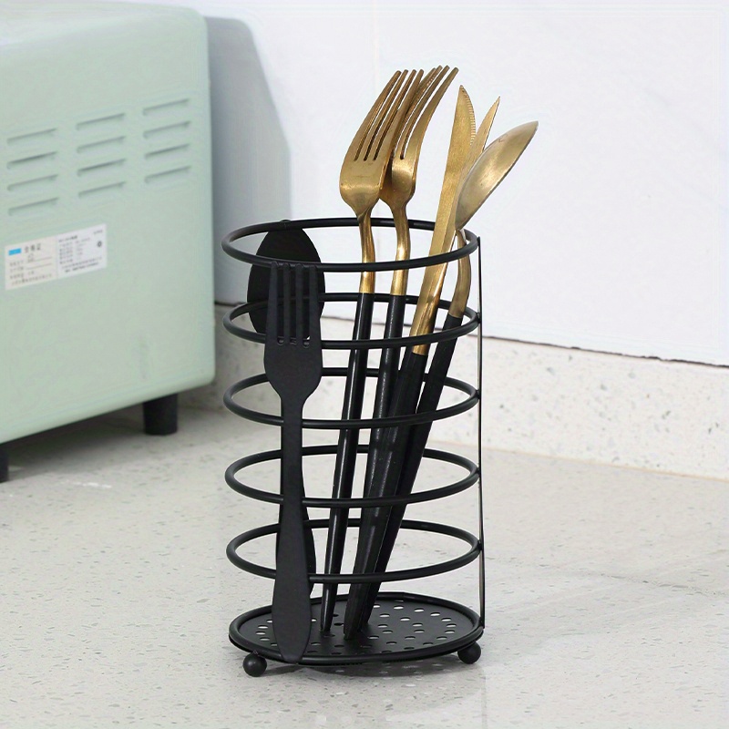 Utensil Rack, Large Round Utensils Holder With Metal Base, Square Matte