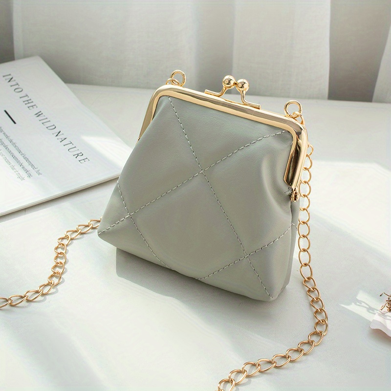 Small Leather Kiss Lock Shoulder Bag With Crossbody Strap 