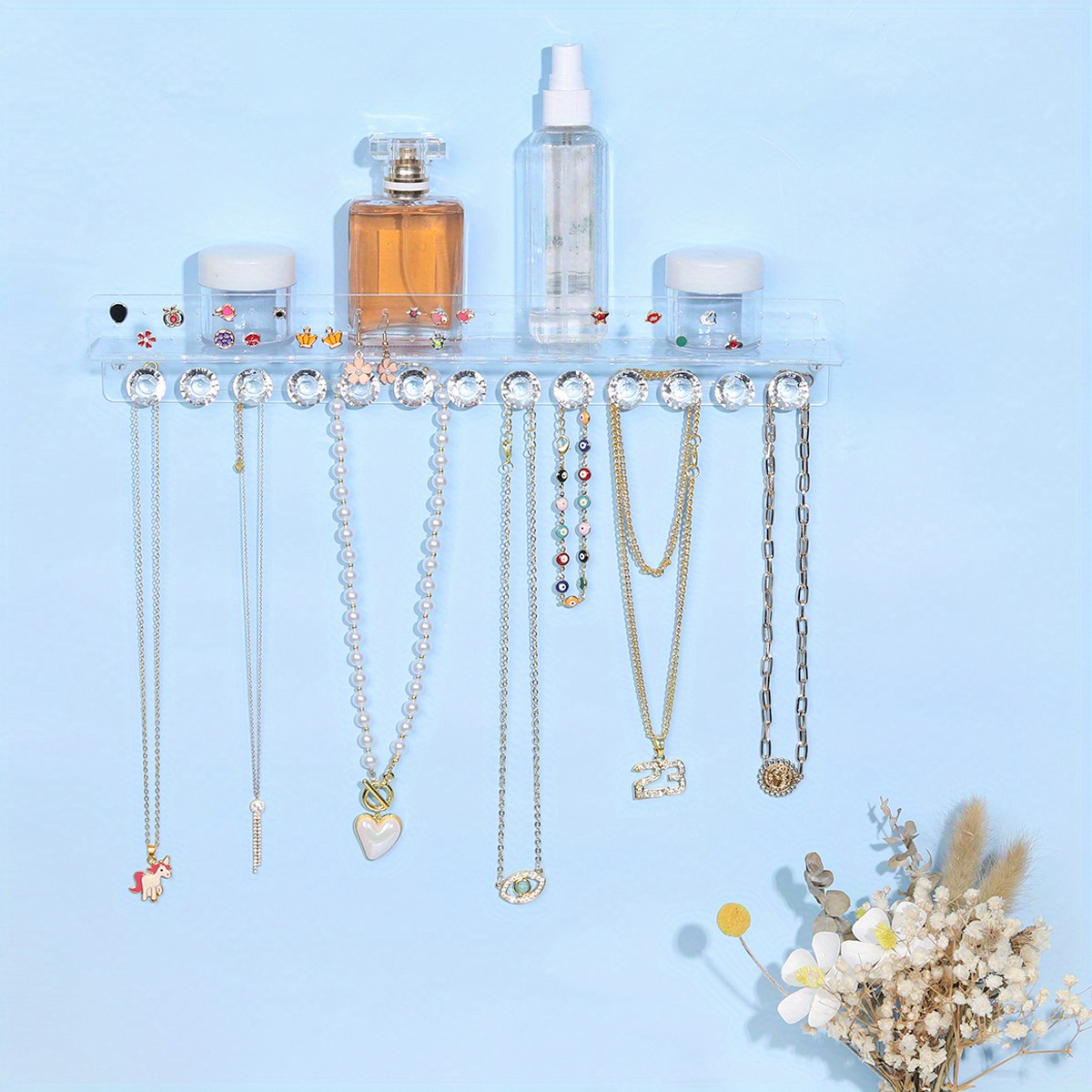 Wall Jewelry Organizer, Hanging Crystal-Clear Acrylic Jewelry