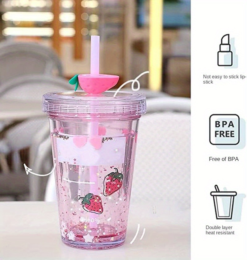 Double Wall Kawaii Water Bottle Glitter Double Wall Water - Temu