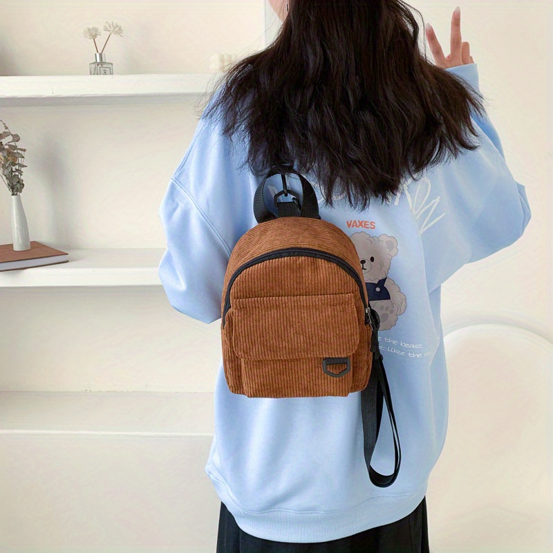 Mini mochila de pana para mujer, mochilas pequeñas de Color sólido